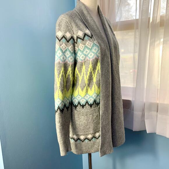 LOFT Grey Fair Isle Open Front Cardigan Sweater Size XS - Picture 7 of 9